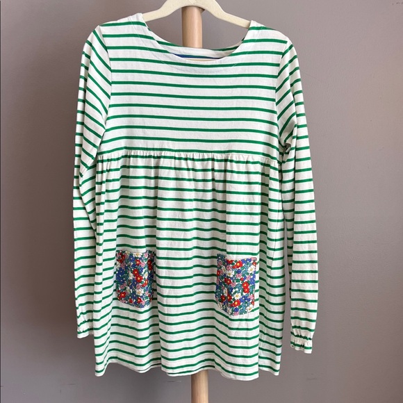 Mini Boden Other - Mini Boden Long Sleeve tunic Dress Green striped Floral Pockets Size 9-10Y